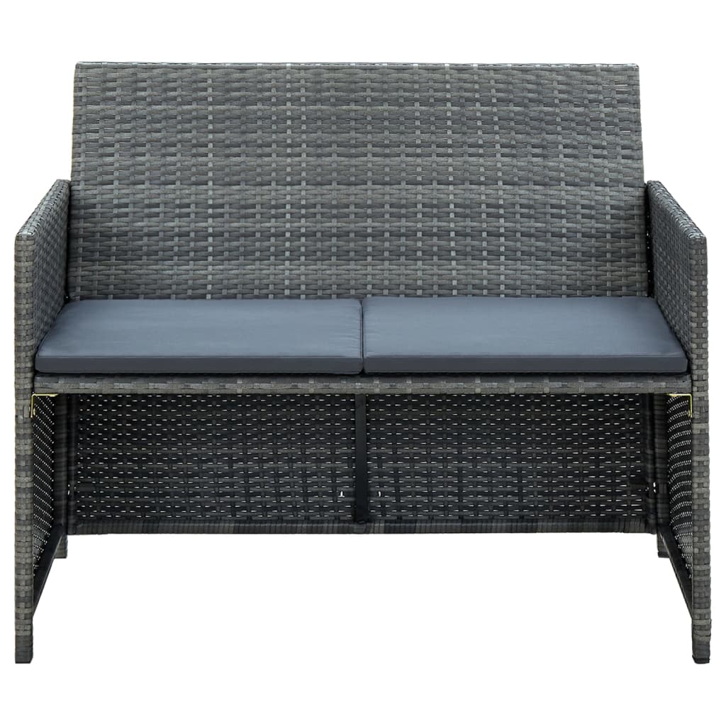 Divano da Giardino a 2 Posti con Cuscini Grigio in Polyrattan - homemem39