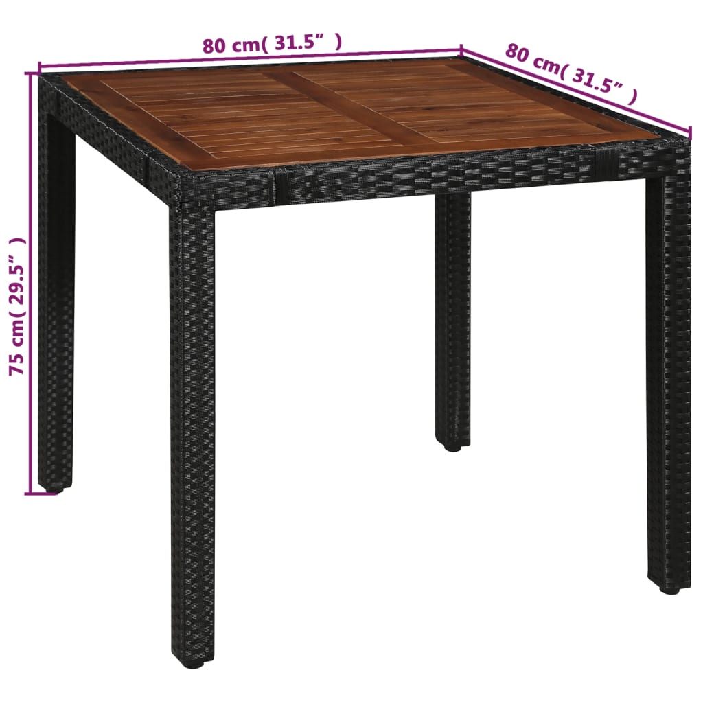 Set da Pranzo da Giardino 5 pz in Polyrattan e Acacia Nero | homemem39