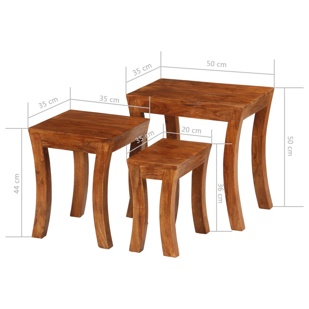 Tavolini Impilabili 3 pz Massello di Acacia 50x35x50 cm Marrone | homemem39