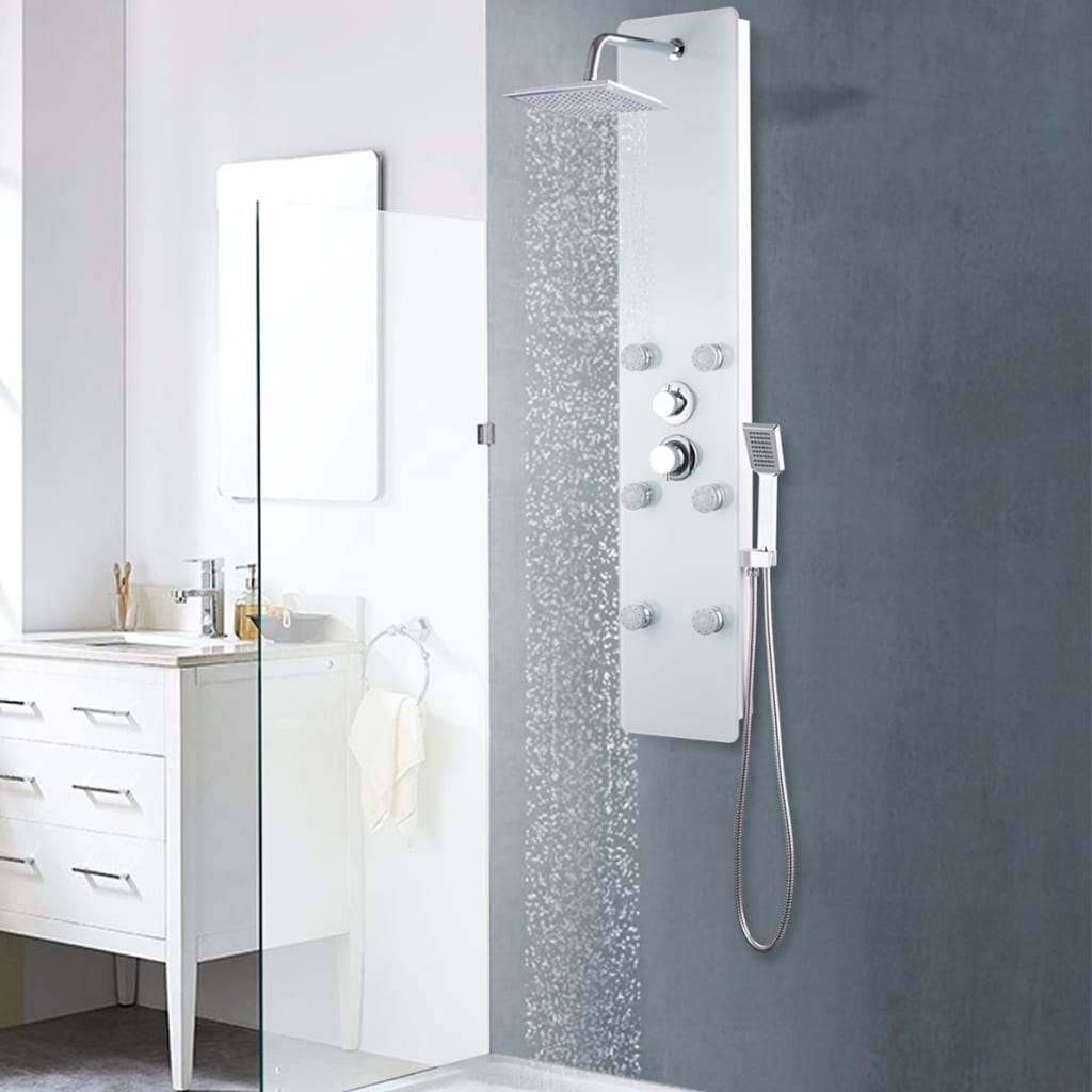 Pannello Doccia in Vetro 25x44,6x130 cm Bianco - homemem39