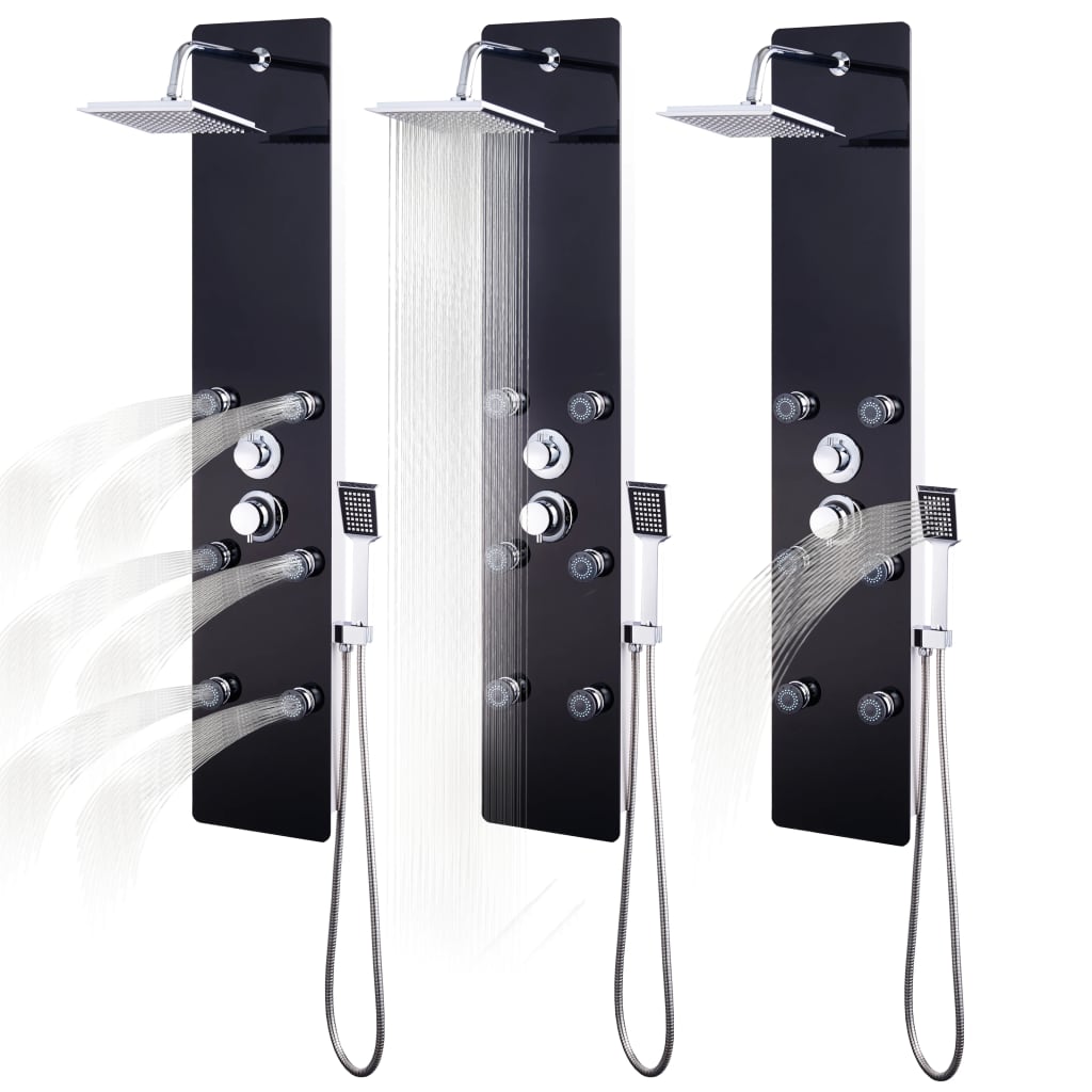 Pannello Doccia in Vetro 25x44,6x130 cm Nero - homemem39