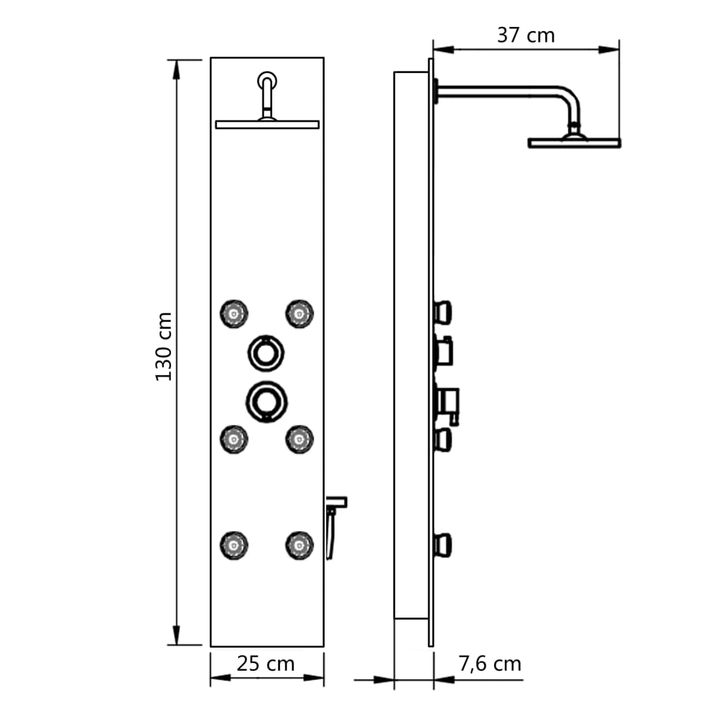 Pannello Doccia in Vetro 25x44,6x130 cm Nero - homemem39