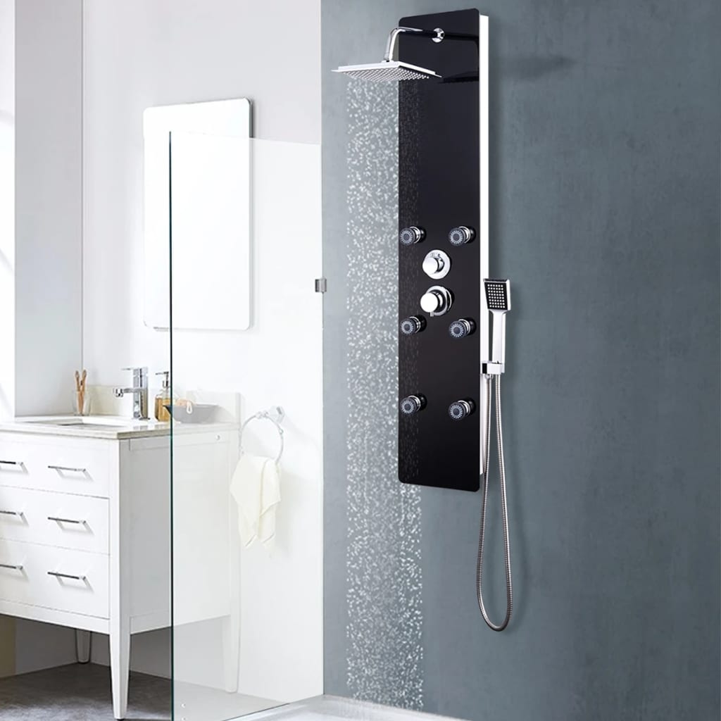 Pannello Doccia in Vetro 25x44,6x130 cm Nero - homemem39
