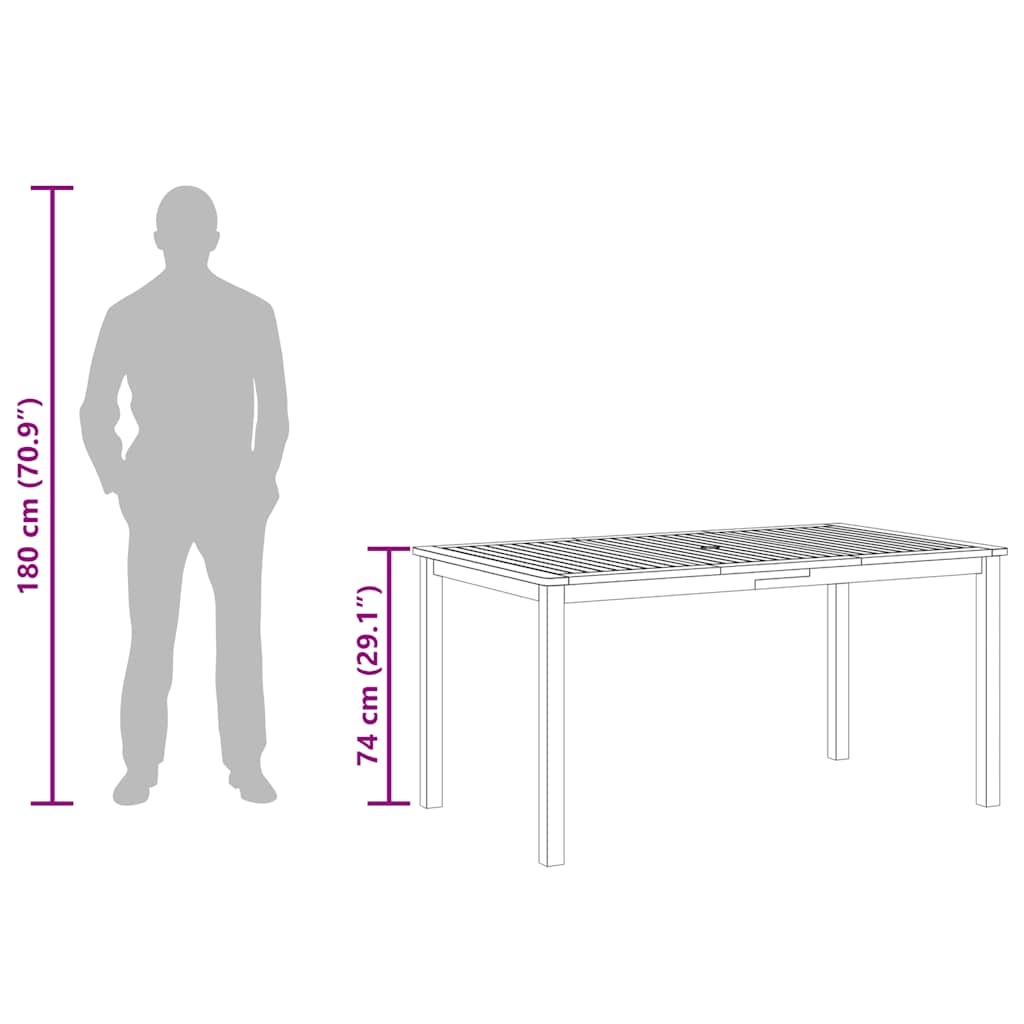 Garden Table 150x90x74 cm in Solid Acacia