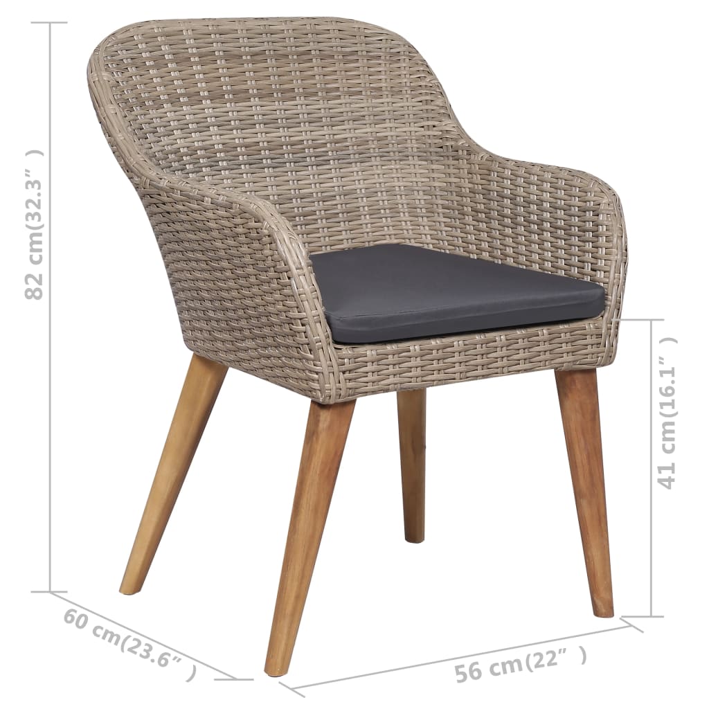 Sedie da Esterno con Cuscini 2 pz in Polyrattan Marrone