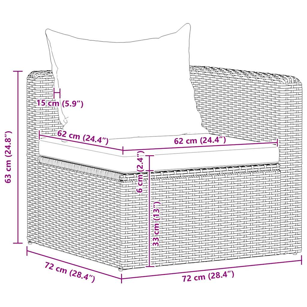 Set Divani da Giardino 3 pz con Cuscini Grigio in Polyrattan - homemem39