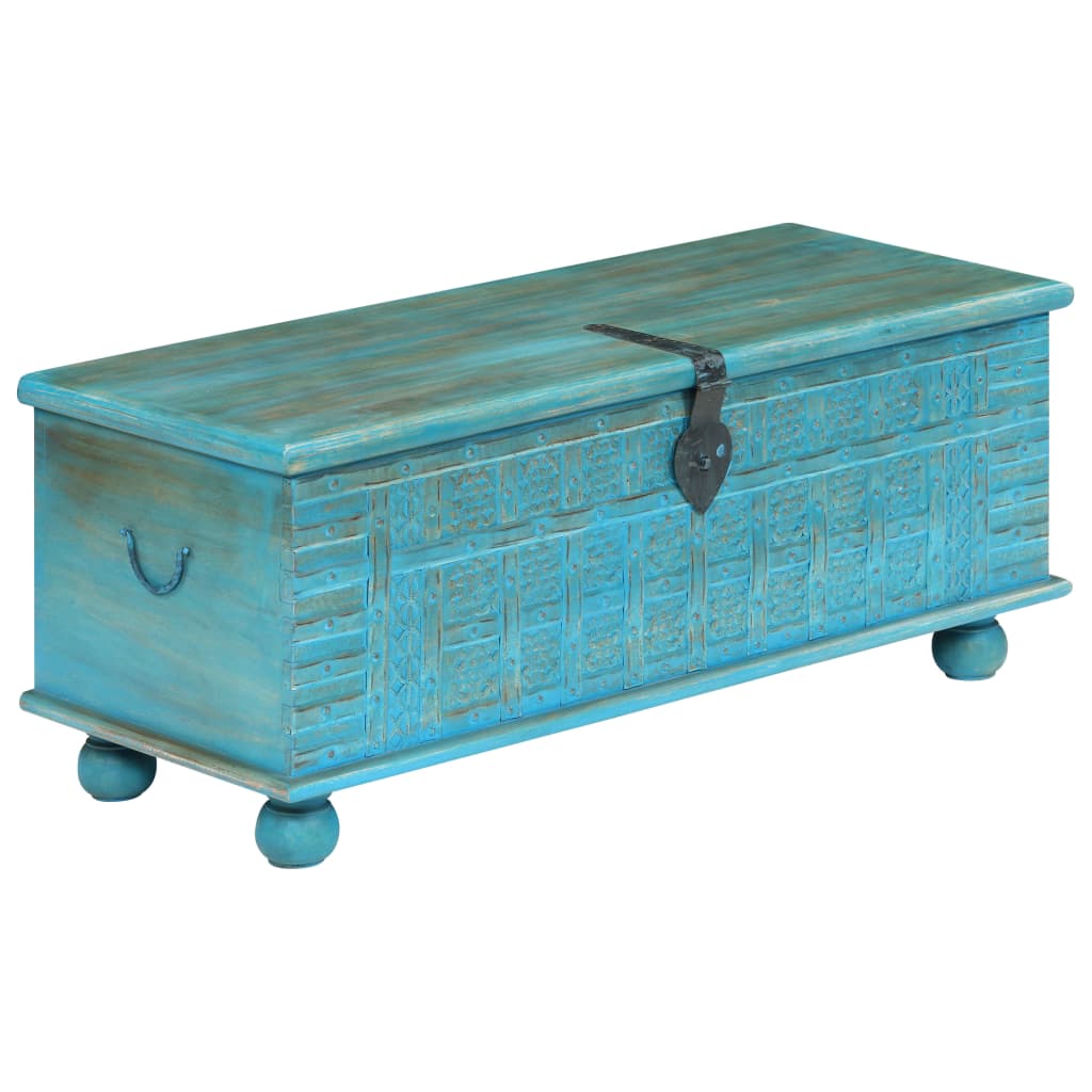 Cassapanca in Legno Massello di Mango Blu 100x40x41 cm - homemem39