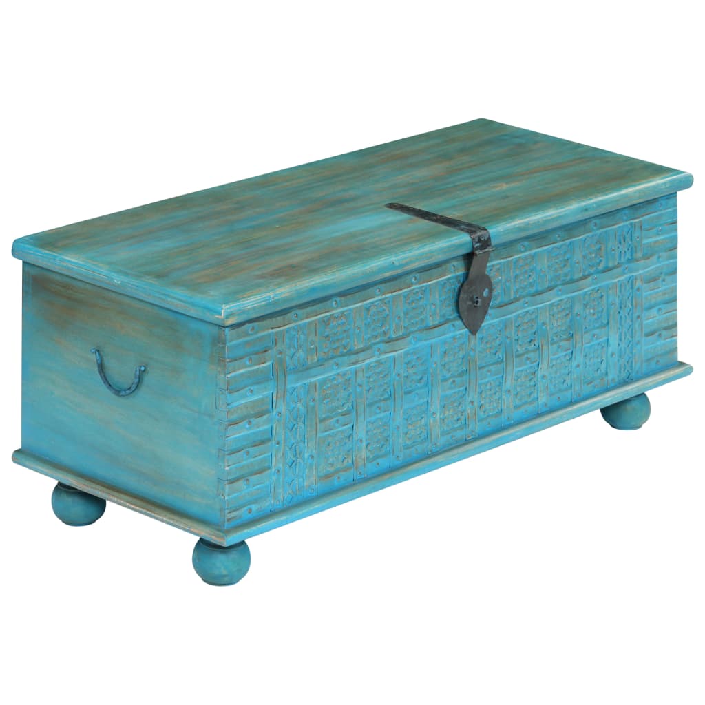 Cassapanca in Legno Massello di Mango Blu 100x40x41 cm - homemem39