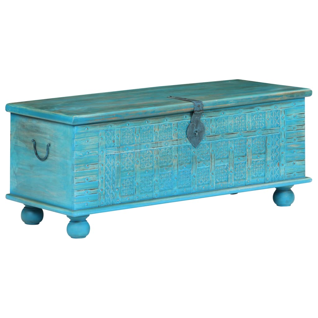 Cassapanca in Legno Massello di Mango Blu 100x40x41 cm - homemem39