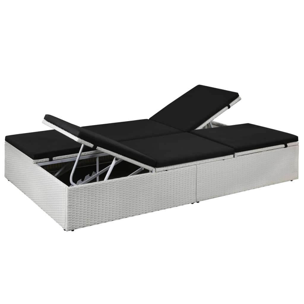 Lettino Prendisole con Cuscino in Polyrattan Nero - homemem39