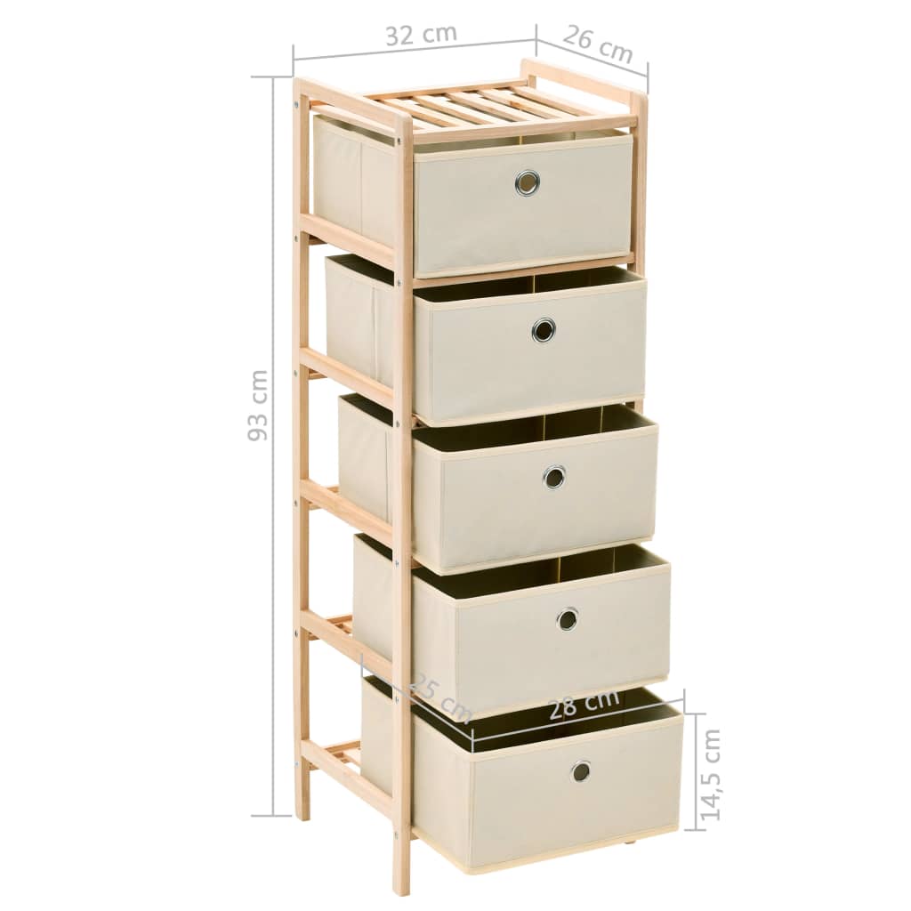 Scaffale con 5 Cesti in Tessuto in Legno di Cedro Beige - homemem39