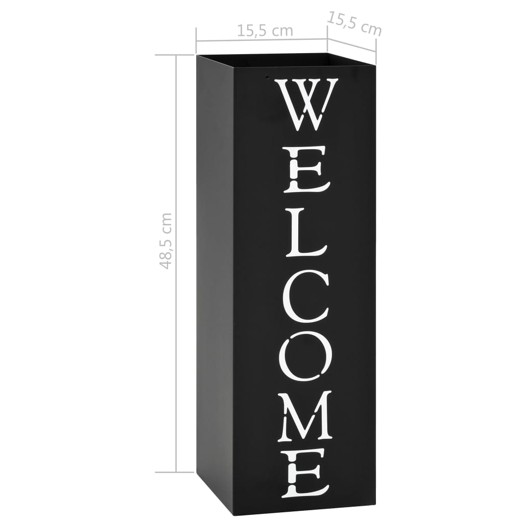 Welcome Umbrella Stand in Black Steel