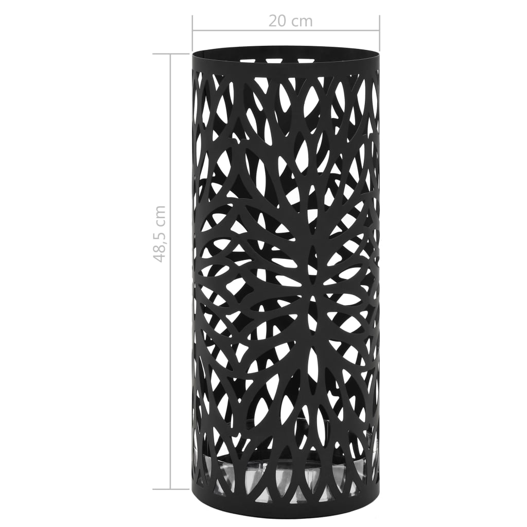 Umbrella Stand with Leaf Patterns in Black Steel