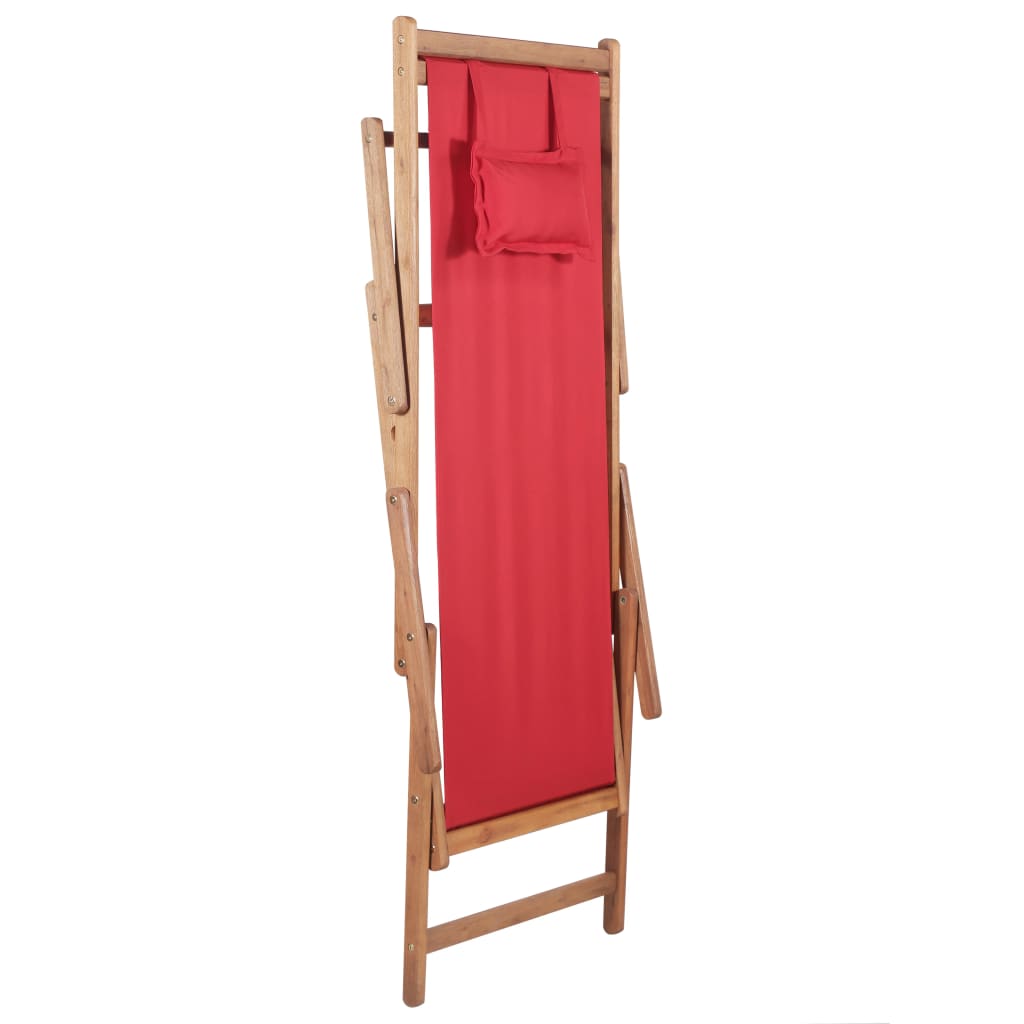 Sdraio da Spiaggia Pieghevole Telaio in Legno e Tessuto Rosso - homemem39