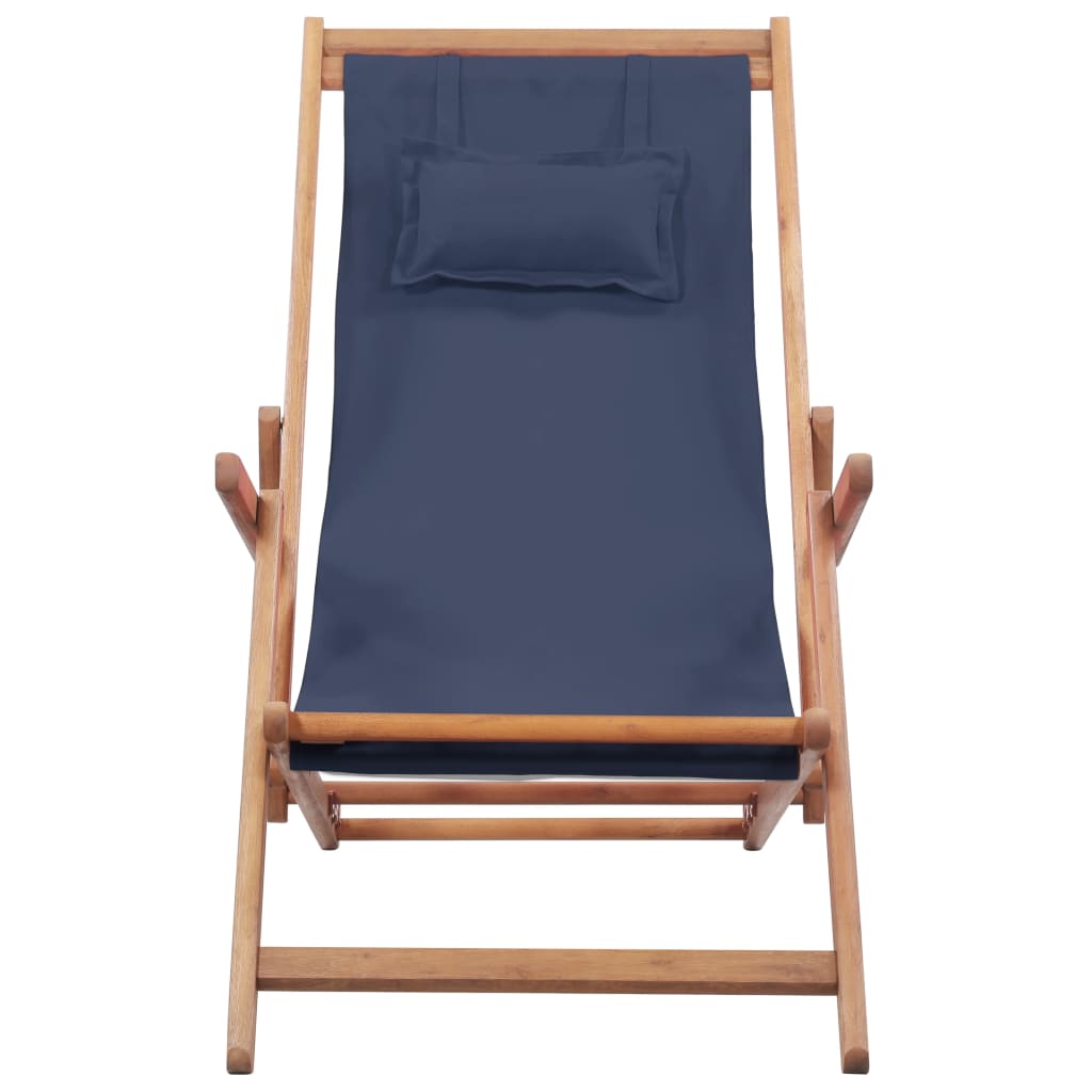 Sdraio da Spiaggia Pieghevole Telaio in Legno e Tessuto Blu - homemem39