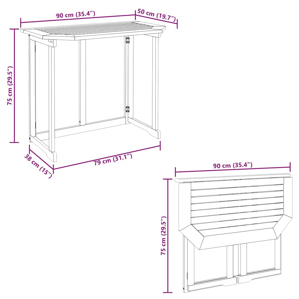 Tavolo da Bistrot 90x50x75 cm in Legno Massello di Acacia - homemem39