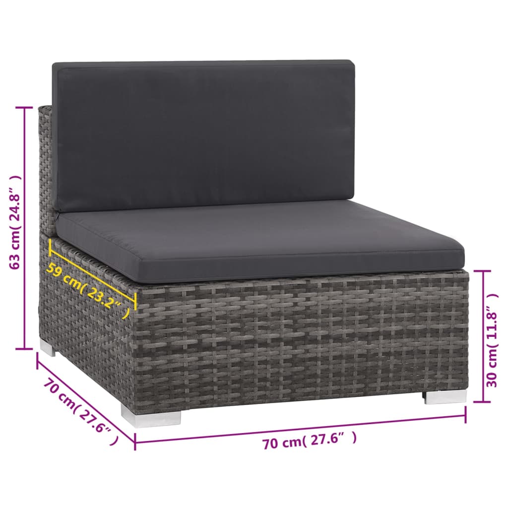 Set da Giardino 6 pz con Cuscini in Polyrattan Grigio | homemem39