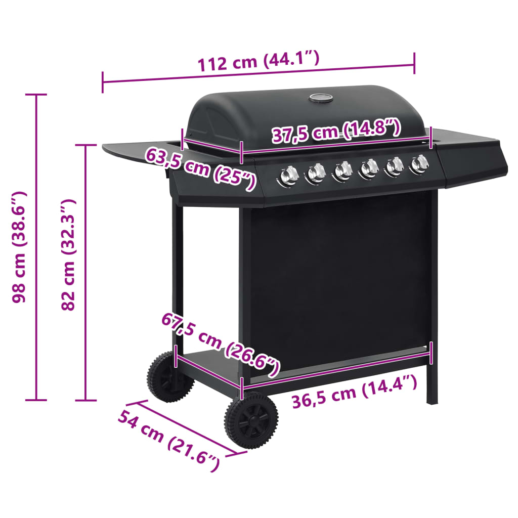 Barbecue Griglia a Gas con 6 Fornelli Acciaio Nero | homemem39