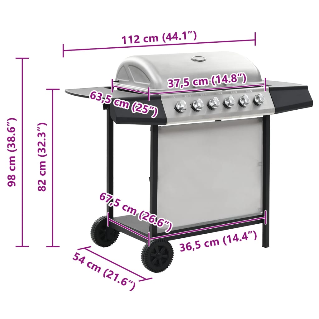 Barbecue Griglia a Gas 6 Fornelli Acciaio Inossidabile Argento | homemem39