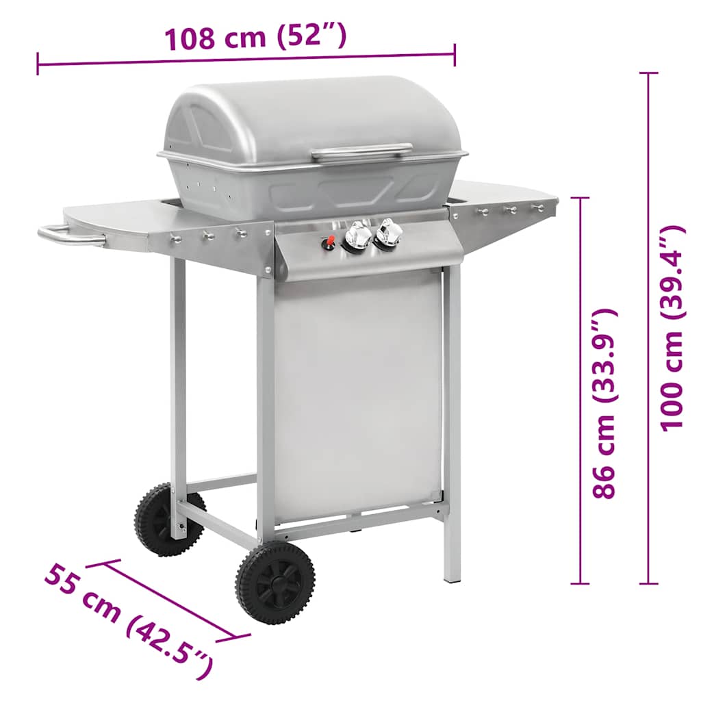 Barbecue a Gas con Griglia 2 Fornelli Argento Acciaio Inox