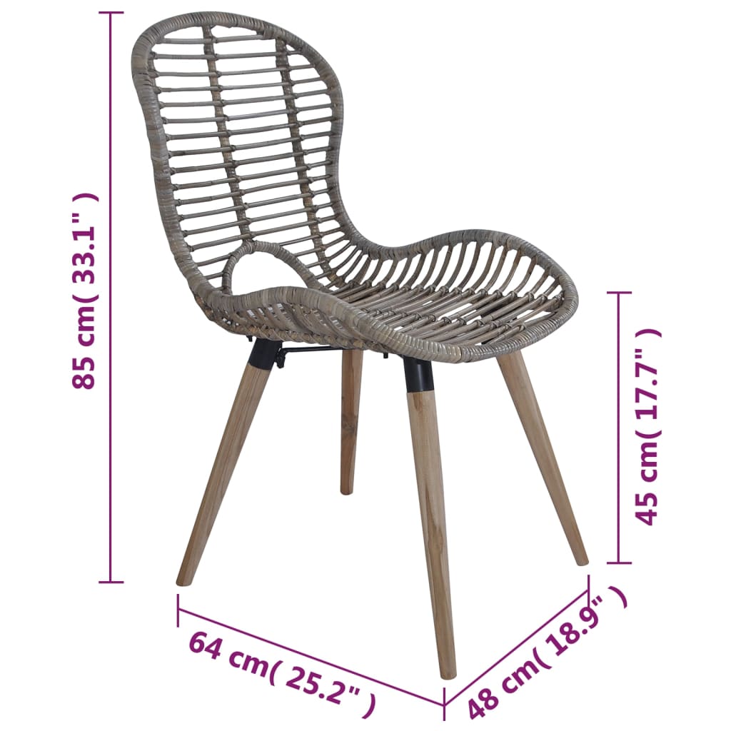 Sedie da Pranzo 2 pz Marroni in Rattan Naturale | homemem39