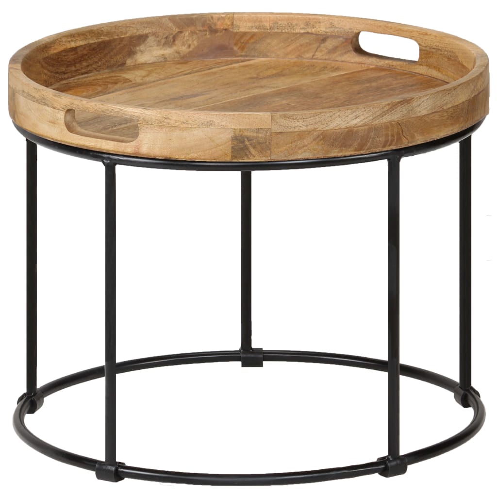 Tavolino da Salotto Legno Massello di Mango e Acciaio 50x40 cm | homemem39