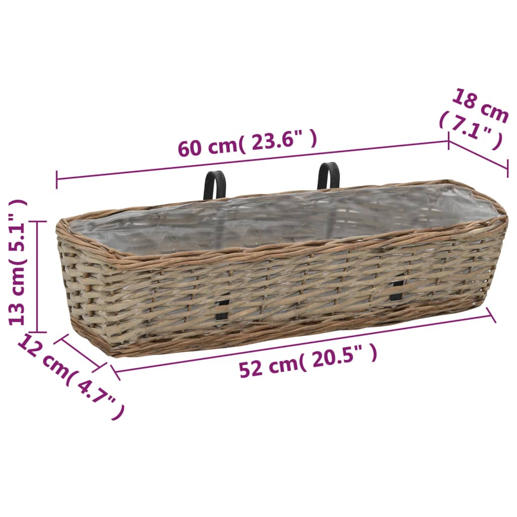 2 pcs Balcony Planters in Wicker with PE Coating 60 cm