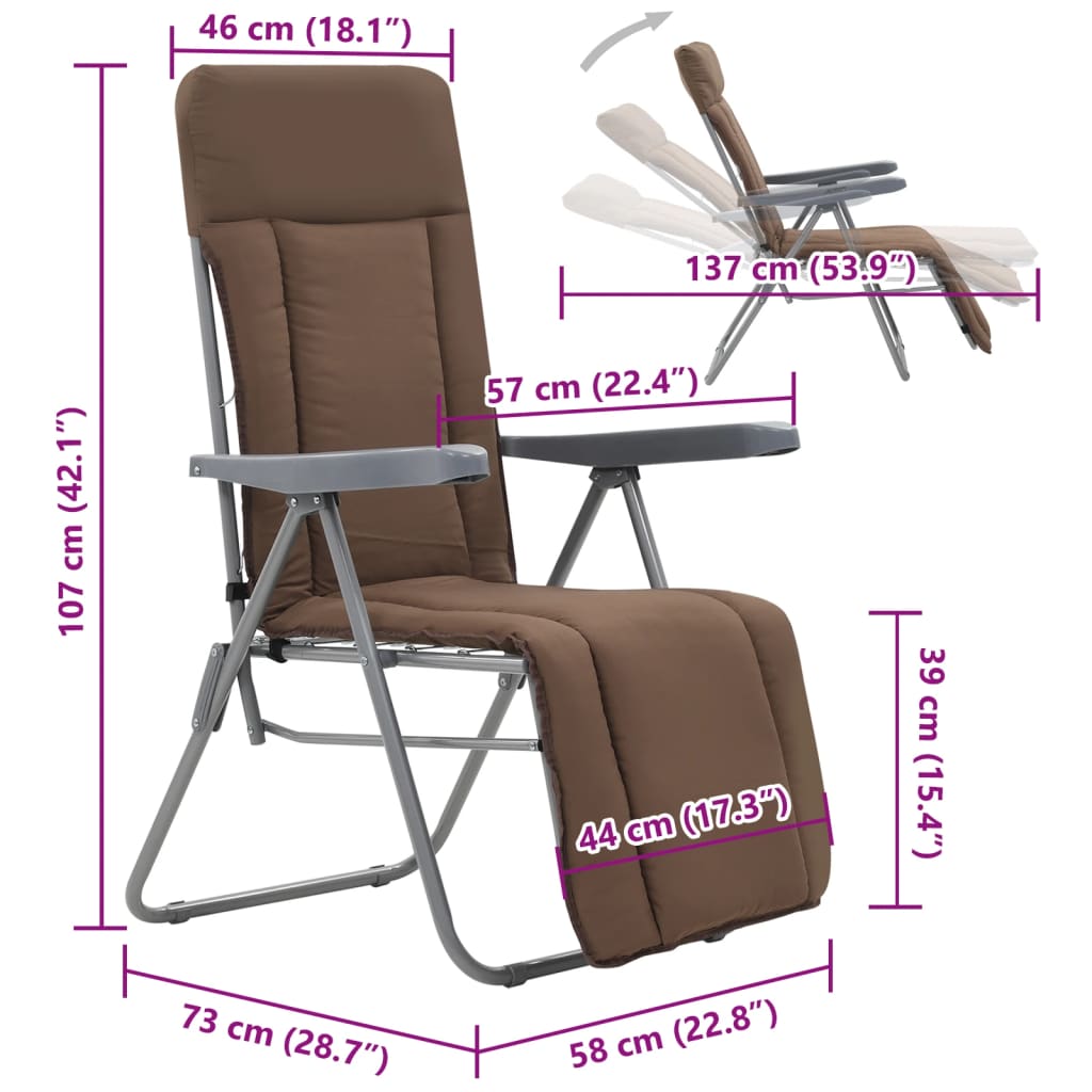 Sedie da Giardino Pieghevoli con Cuscino 2 pz Marrone
