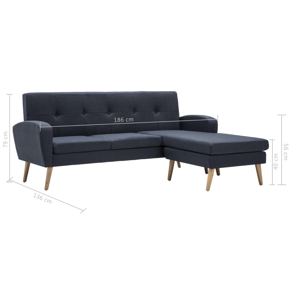 Divano a L Imbottito in Tessuto 186x136x79 cm Grigio Scuro | homemem39
