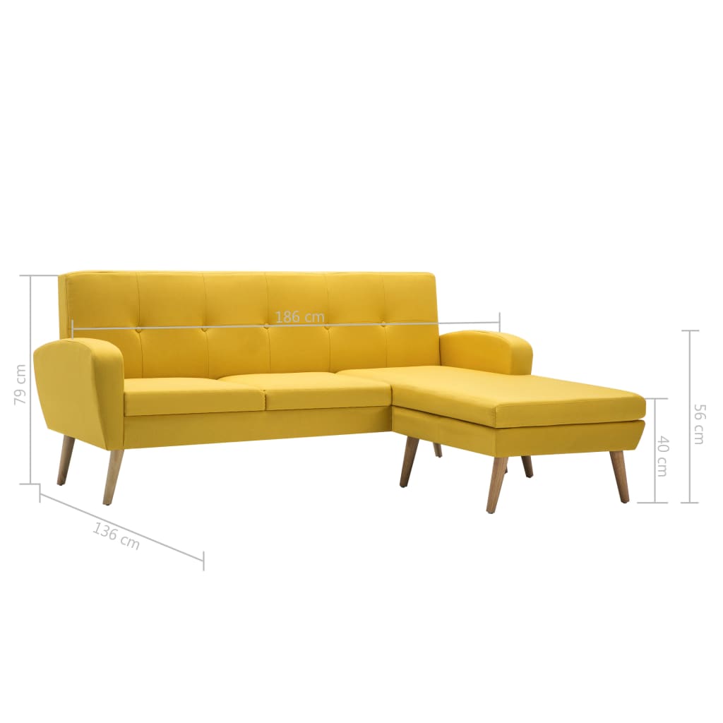 Divano a L con Rivestimento in Tessuto 186x136x79 cm Giallo
