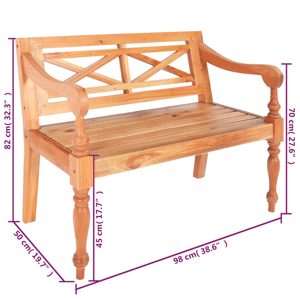 vidXL Panchina Batavia 98 cm Legno Massello di Mogano Marrone Chiaro - homemem39