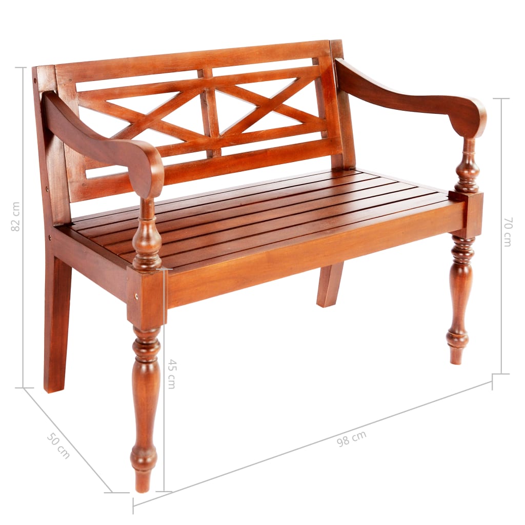 Panchina Batavia 98 cm Legno Massello di Mogano Marrone Scuro - homemem39