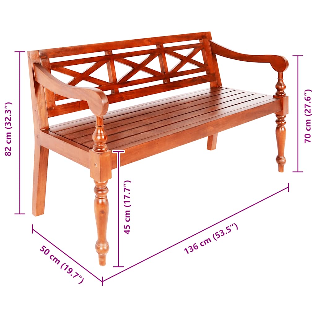 Panchina Batavia 136 cm Legno Massello di Mogano Marrone Scuro - homemem39