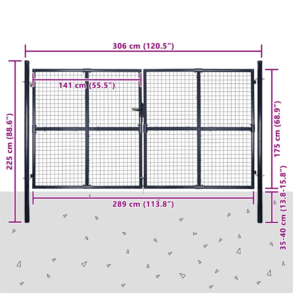 Cancello da Giardino in Rete di Acciaio Zincato 300x175 cm Grigio | homemem39