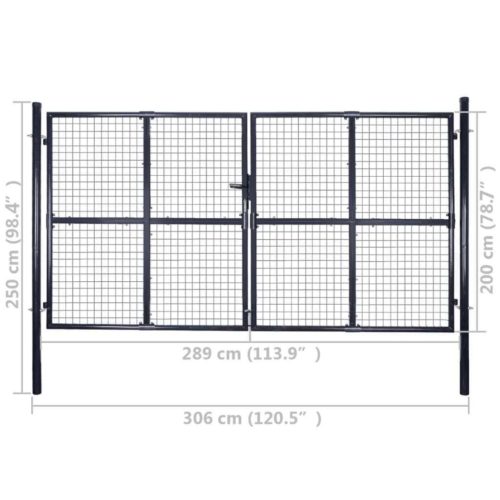 Cancello da Giardino in Rete di Acciaio Zincato 300x200 cm Grigio | homemem39