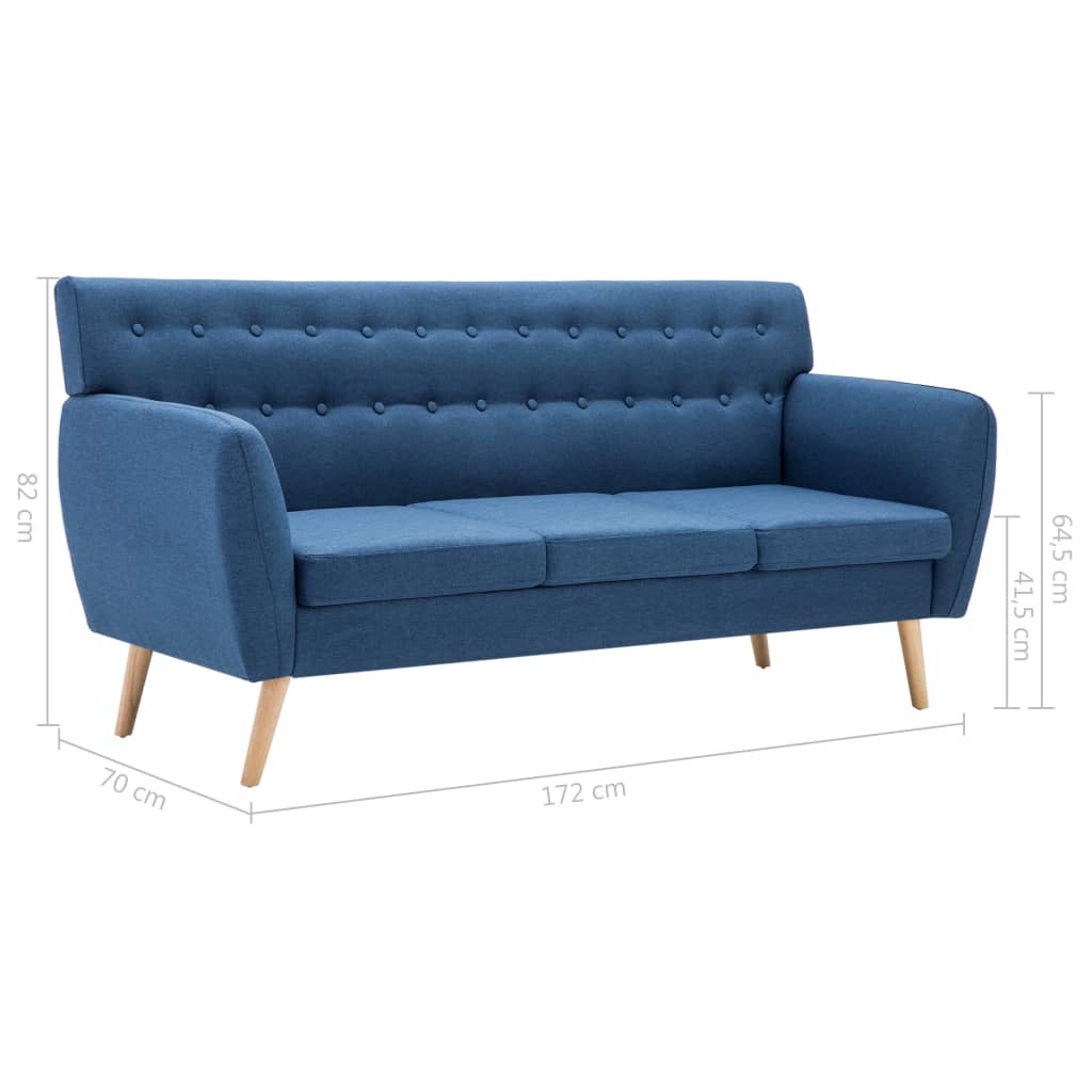 Divano a 3 Posti Rivestito in Tessuto 172x70x82 cm Blu | homemem39
