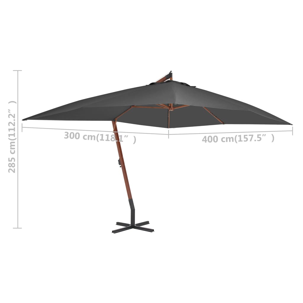 Ombrellone a Sbalzo con Palo in Legno 400x300 cm Antracite - homemem39