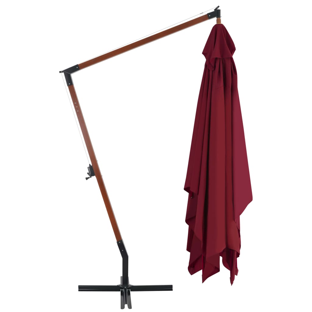 Ombrellone a Sbalzo con Palo in Legno 400x300 cm Rosso Bordeaux - homemem39