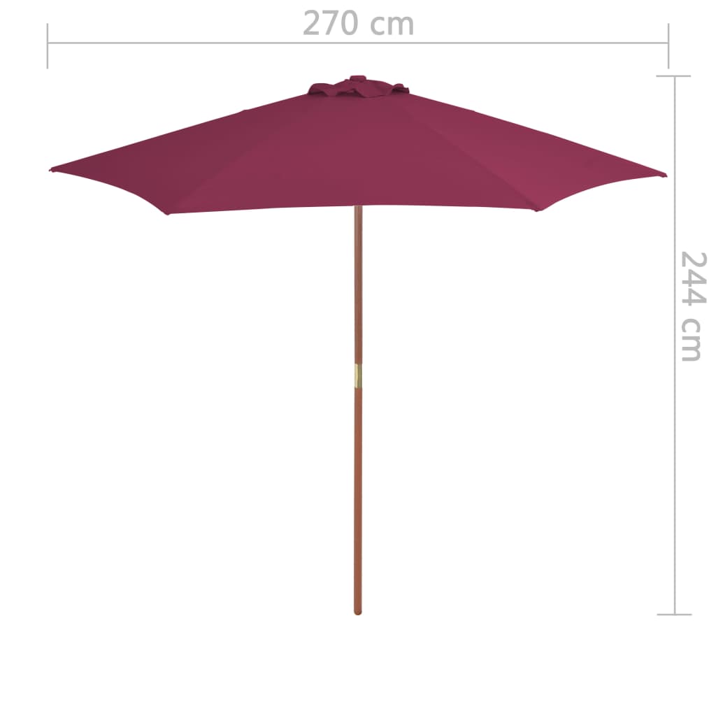 Ombrellone da Esterni con Palo in Legno 270 cm Rosso Bordeaux - homemem39