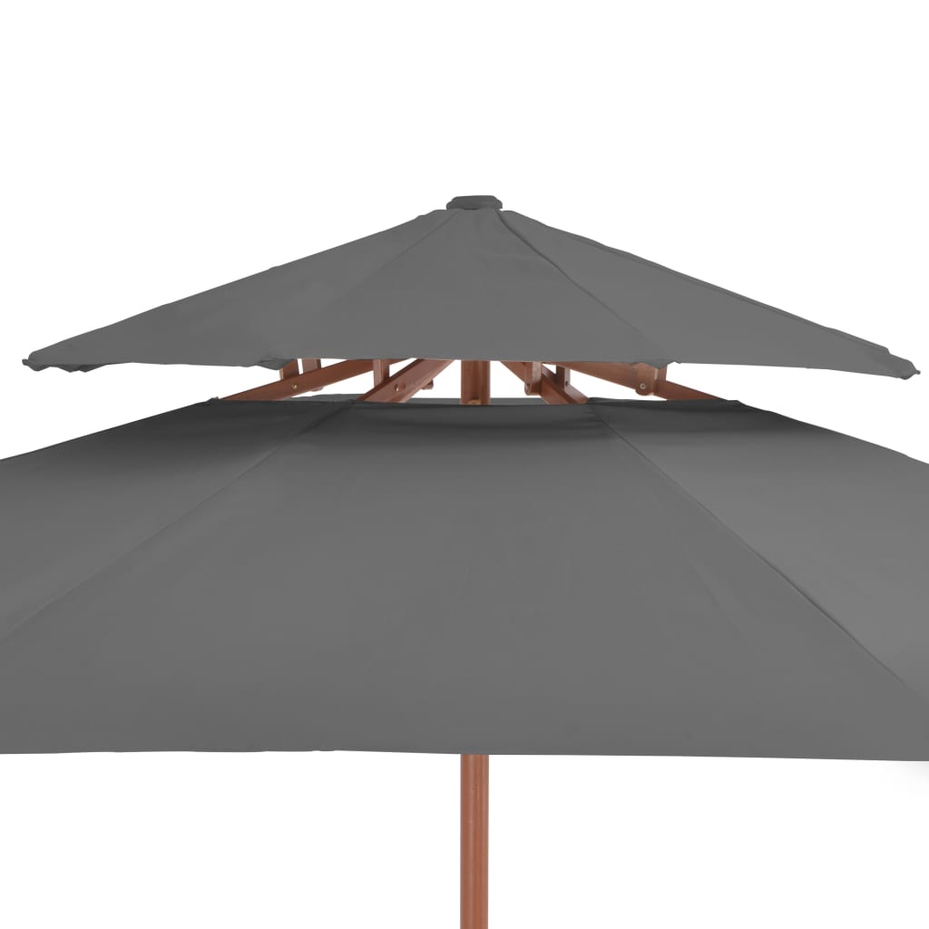 Ombrellone a Due Livelli con Palo in Legno 270 cm Antracite - homemem39