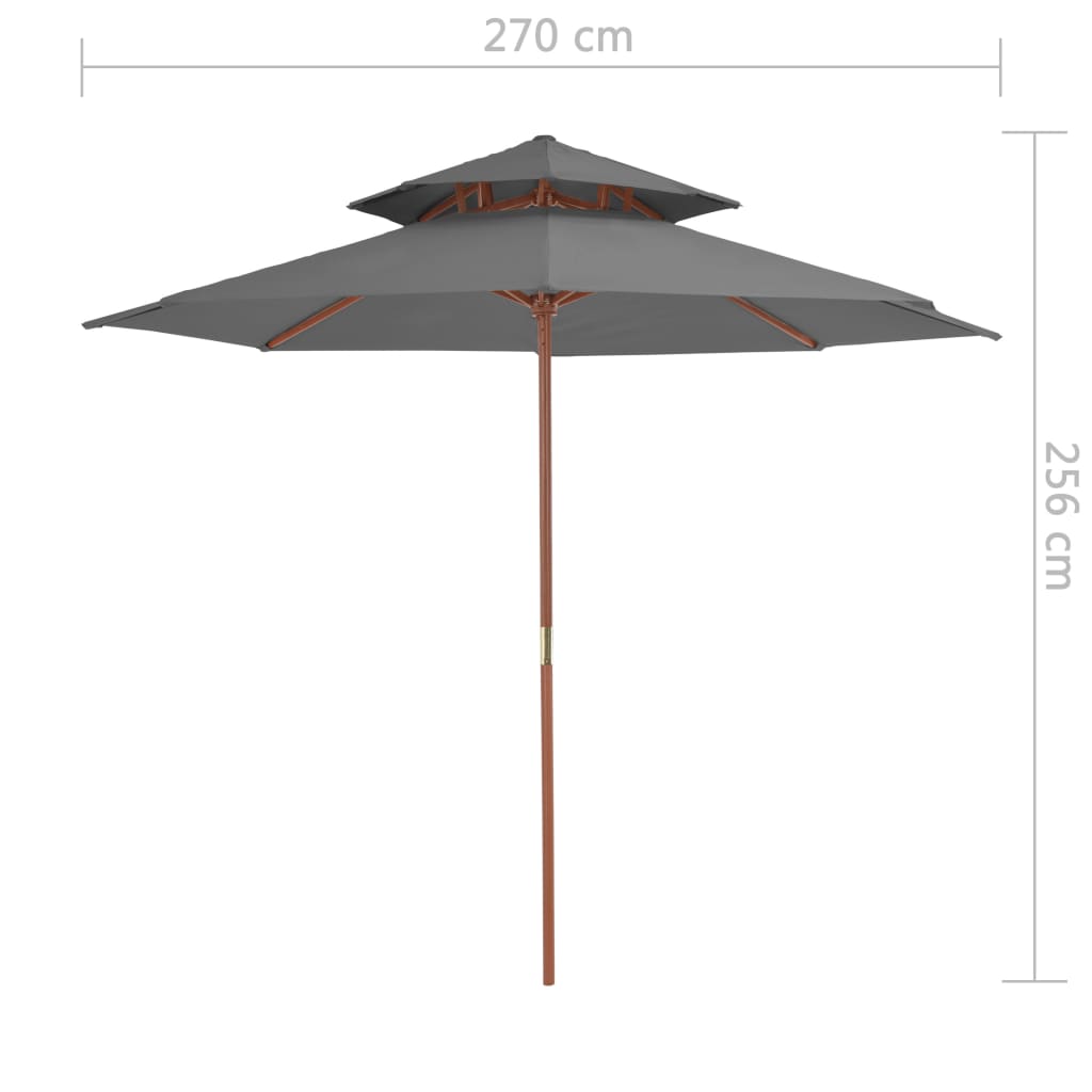 Ombrellone a Due Livelli con Palo in Legno 270 cm Antracite - homemem39