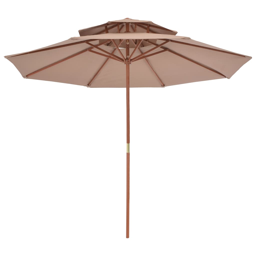 Ombrellone a Due Livelli con Palo in Legno 270 cm Grigio Talpa - homemem39