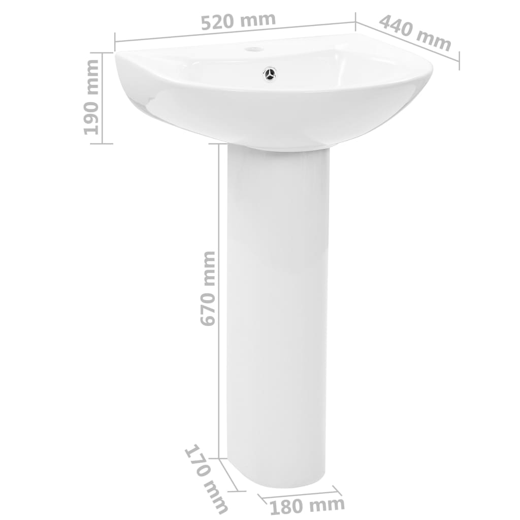 Lavandino a Colonna in Ceramica Bianca 520x440x190 mm | homemem39