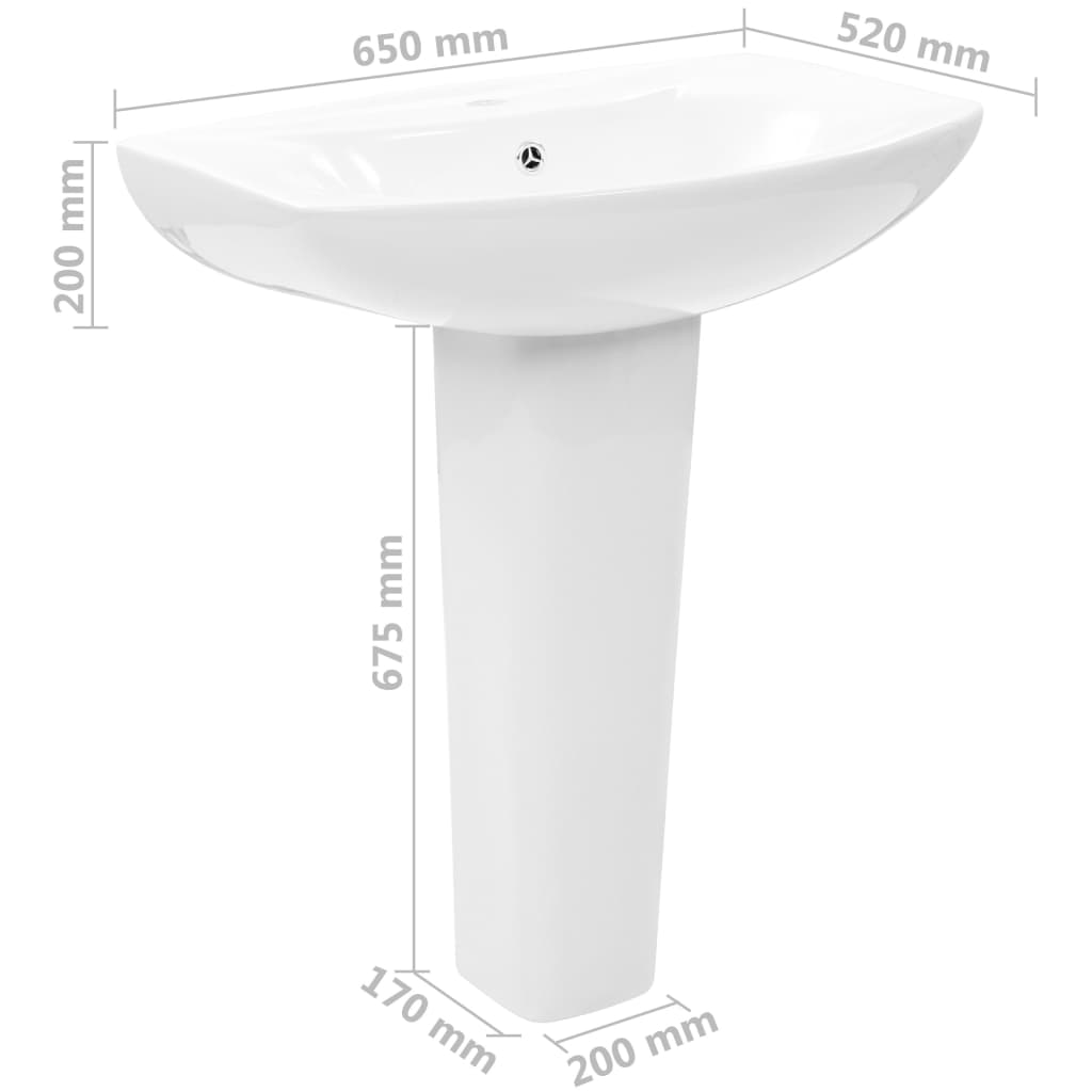 Lavandino a Colonna in Ceramica Bianca 650x520x200 mm | homemem39