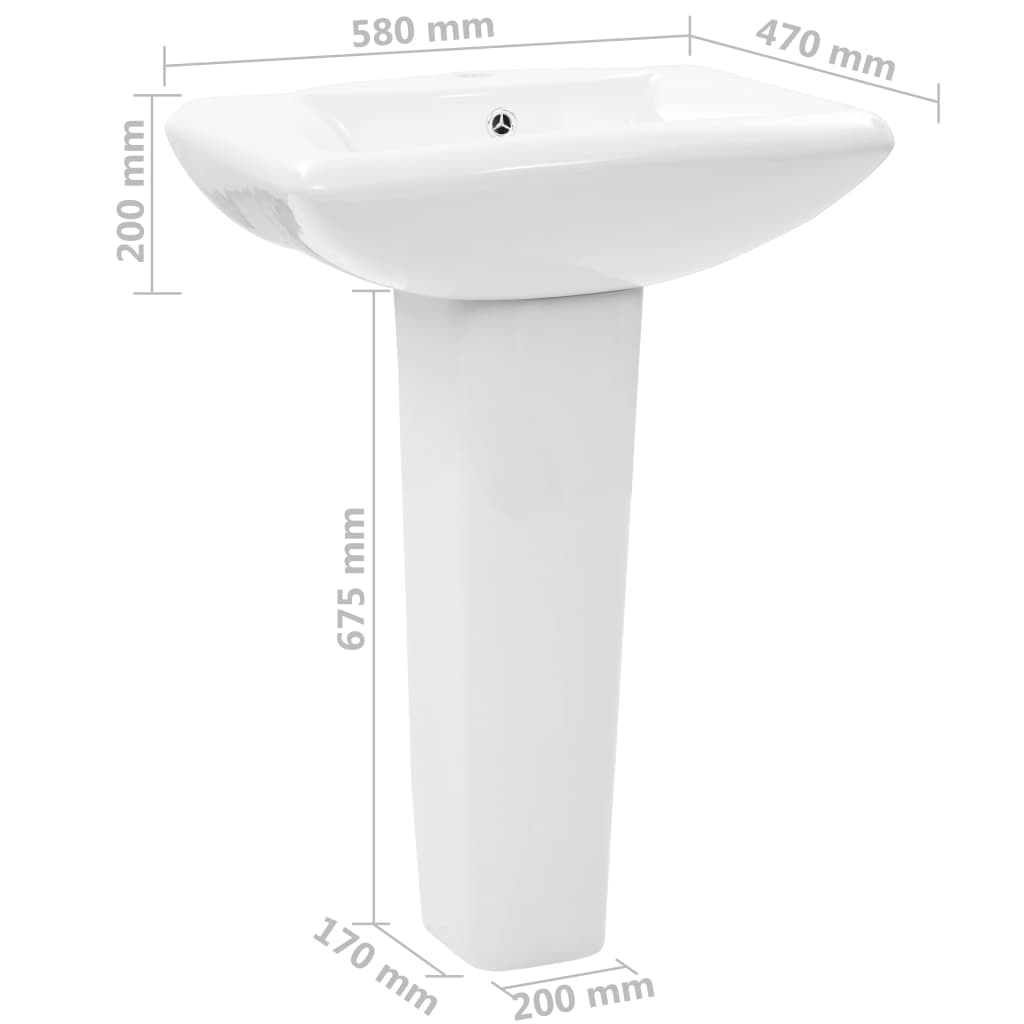 Lavandino a Colonna in Ceramica Bianca 580x470x200 mm | homemem39
