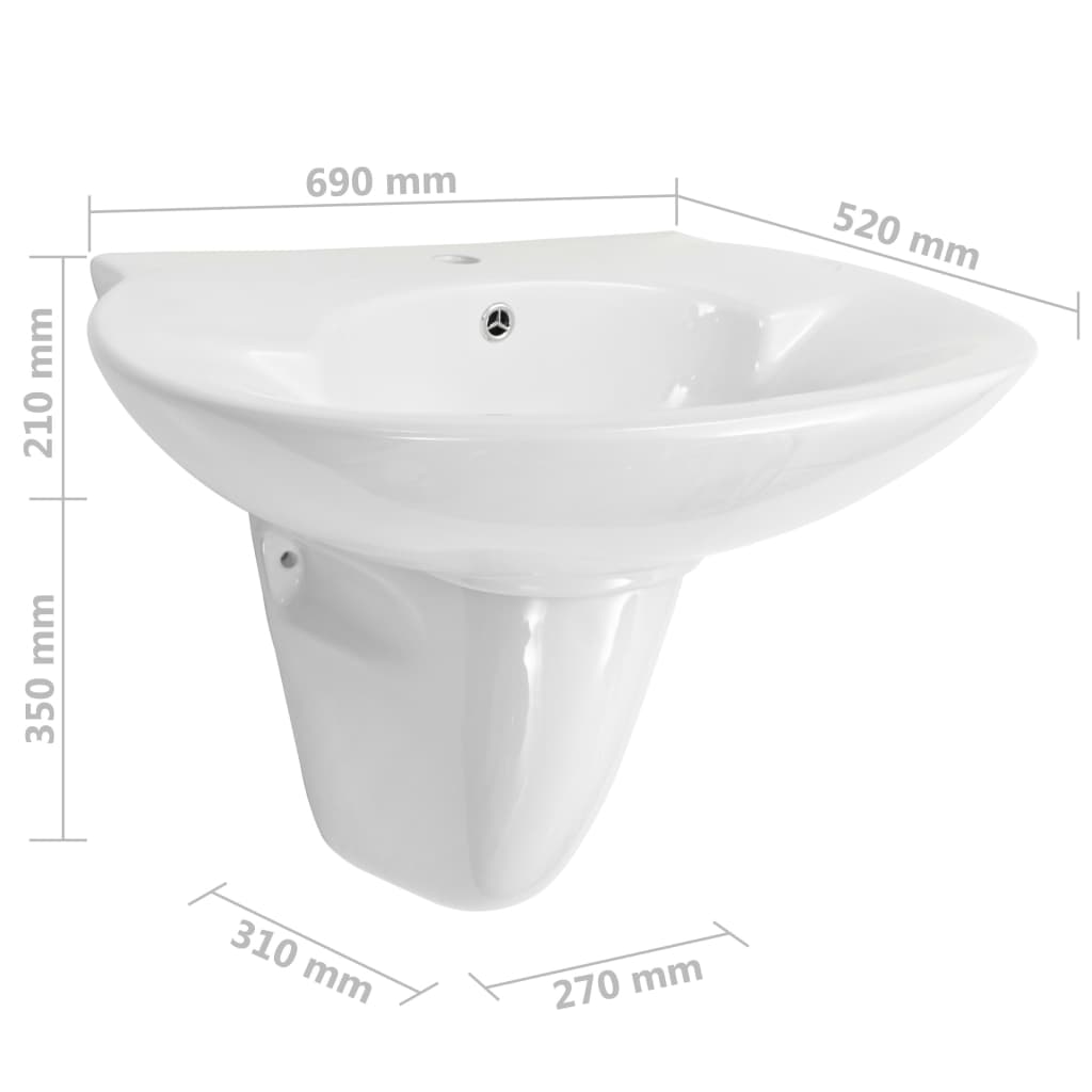 Lavabo a Parete in Ceramica Bianco 690x520x210 mm