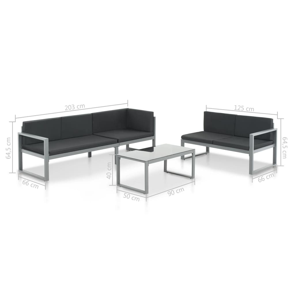 Set Divani da Giardino 3 pz con Cuscini in Alluminio Nero | homemem39