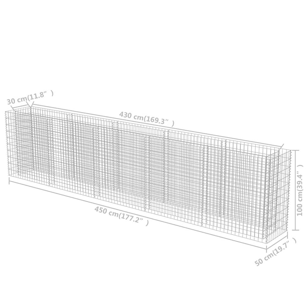 Gabbione Letto Rialzato in Acciaio Zincato 450x50x100 cm - homemem39