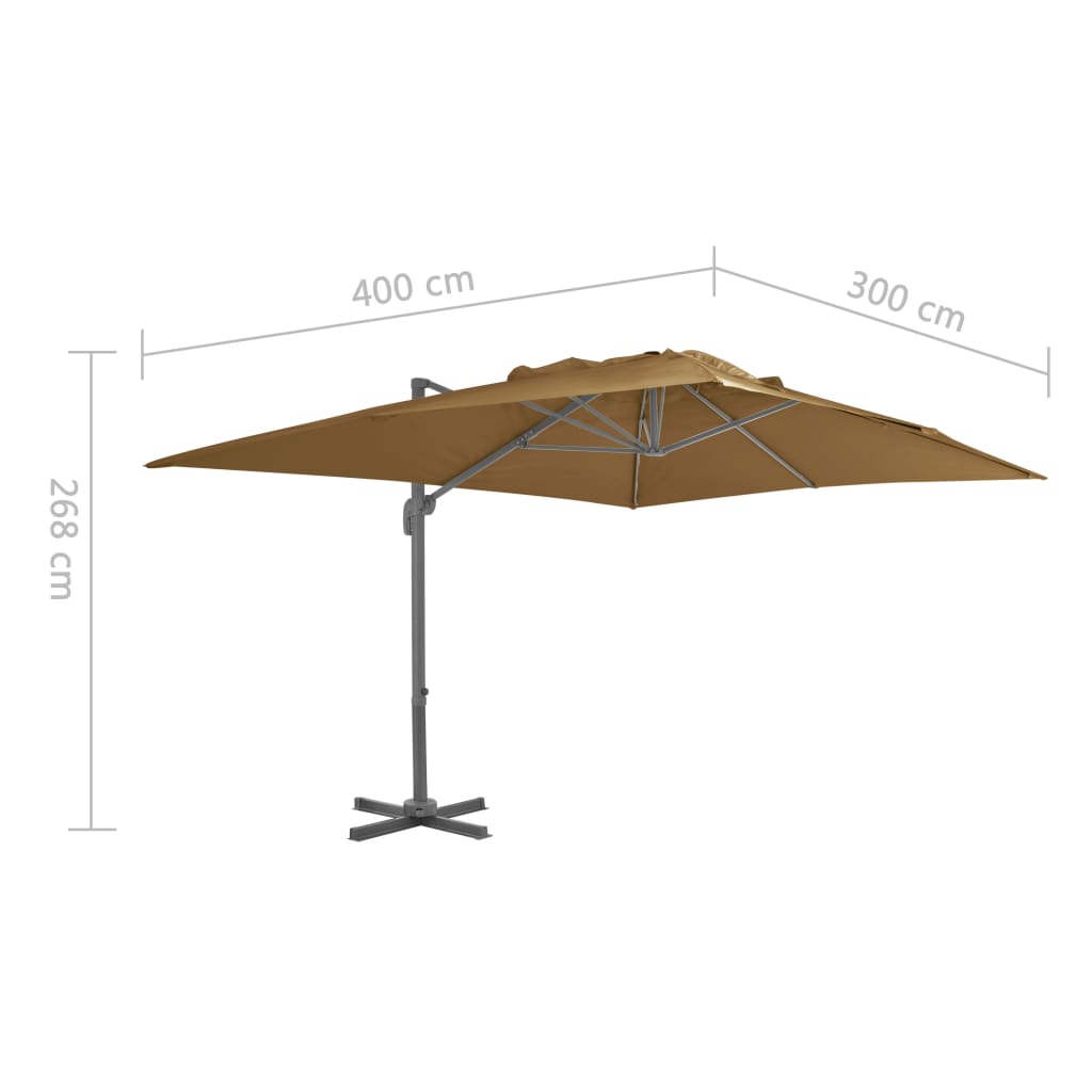 Ombrellone a Sbalzo Palo in Alluminio 400x300 cm Tortora - homemem39