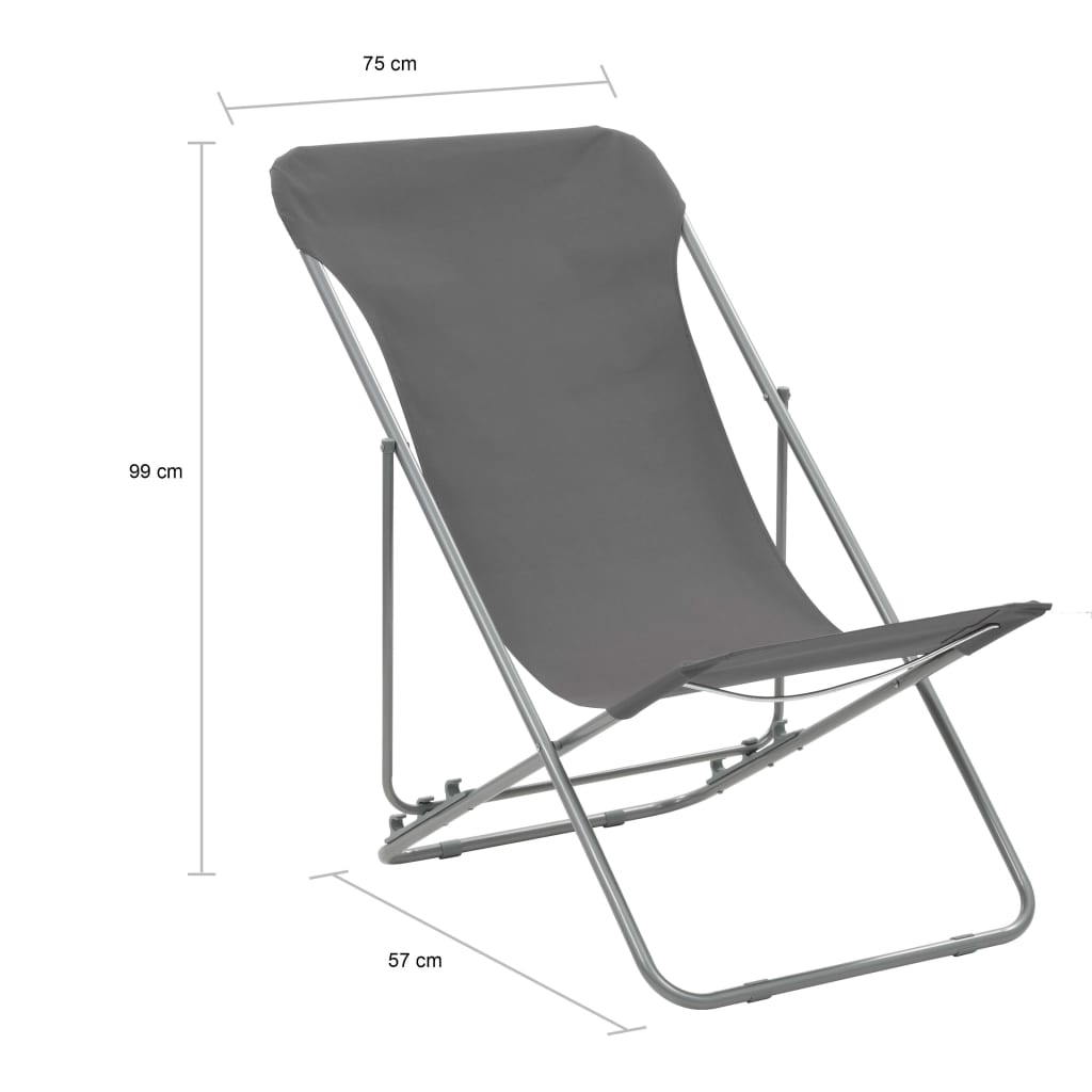 Sedia da Spiaggia Pieghevole 2 pz Acciaio Tessuto Oxford Grigio - homemem39